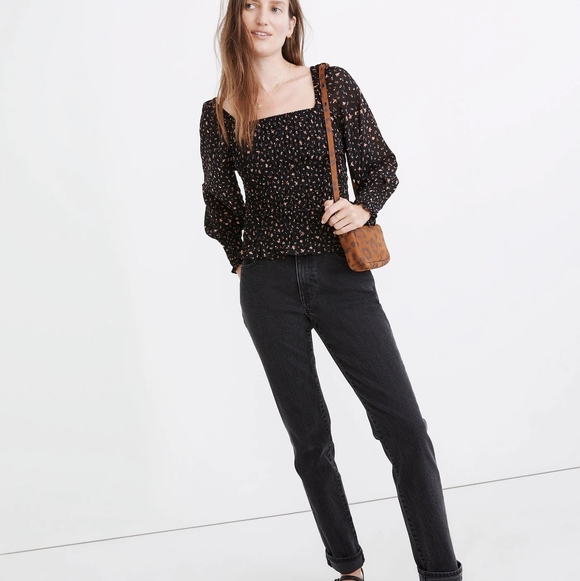 Madewell Georgette Lucie Bubble-Sleeve Smocked Top in Stem Scatter Size XXS - Picture 2 of 10